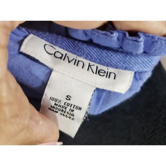 Calvin Klein Womens Blue Solid 100% Cotton Scoop Neck Long Sleeve Top Blouse S - Picture 7 of 11